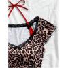 imageVerdusa Womens Contrast Lace Halter Neck Lettuce Trim Casual Crop Tee TopsBrown