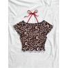 imageVerdusa Womens Contrast Lace Halter Neck Lettuce Trim Casual Crop Tee TopsBrown