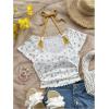 imageVerdusa Womens Contrast Lace Halter Neck Lettuce Trim Casual Crop Tee TopsMulticolor Yellow