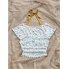 imageVerdusa Womens Contrast Lace Halter Neck Lettuce Trim Casual Crop Tee TopsMulticolor Yellow