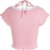 imageVerdusa Womens Contrast Lace Halter Neck Lettuce Trim Casual Crop Tee TopsPink