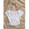imageVerdusa Womens Contrast Lace Halter Neck Lettuce Trim Casual Crop Tee TopsPurple