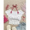 imageVerdusa Womens Contrast Lace Halter Neck Lettuce Trim Casual Crop Tee TopsRed