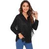 imageVerdusa Womens Fringe Trim Long Sleeve Button Up Blouse Shirt TopBlackimproved