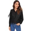 imageVerdusa Womens Fringe Trim Long Sleeve Button Up Blouse Shirt TopBlackimproved