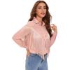 imageVerdusa Womens Fringe Trim Long Sleeve Button Up Blouse Shirt TopPlain Pink