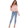 imageVerdusa Womens Fringe Trim Long Sleeve Button Up Blouse Shirt TopPlain Pink