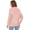 imageVerdusa Womens Fringe Trim Long Sleeve Button Up Blouse Shirt TopPlain Pink