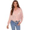 imageVerdusa Womens Fringe Trim Long Sleeve Button Up Blouse Shirt TopPlain Pink