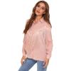 imageVerdusa Womens Fringe Trim Long Sleeve Button Up Blouse Shirt TopPlain Pink