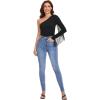 imageVerdusa Womens Fringe Trim One Shoulder Long Sleeve Fitted TopBlack