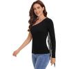imageVerdusa Womens Fringe Trim One Shoulder Long Sleeve Fitted TopBlack