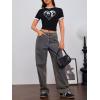 imageVerdusa Womens Goth Crop Tee Top Printed Punk Gothic Short Sleeve T ShirtBlack and White