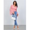 imageVerdusa Womens Knot Front Flare Bell Long Sleeve Lettuce Trim V Neck Mesh Crop Tee TopLight Pink