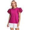 imageVerdusa Womens Layered Ruffle Butterfly Sleeve Round Neck Blouse Tee TopHot Pink