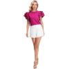 imageVerdusa Womens Layered Ruffle Butterfly Sleeve Round Neck Blouse Tee TopHot Pink