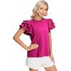 imageVerdusa Womens Layered Ruffle Butterfly Sleeve Round Neck Blouse Tee TopHot Pink