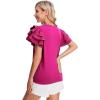 imageVerdusa Womens Layered Ruffle Butterfly Sleeve Round Neck Blouse Tee TopHot Pink