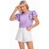imageVerdusa Womens Layered Ruffle Butterfly Sleeve Round Neck Blouse Tee TopMauve Purple