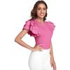 imageVerdusa Womens Layered Ruffle Butterfly Sleeve Round Neck Blouse Tee TopPink