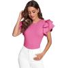 imageVerdusa Womens Layered Ruffle Butterfly Sleeve Round Neck Blouse Tee TopPink