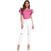 imageVerdusa Womens Layered Ruffle Butterfly Sleeve Round Neck Blouse Tee TopPink