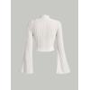 imageVerdusa Womens Lettuce Trim Bell Sleeve Mock Neck Textured Crop T Shirt Tee TopBeige