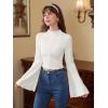 imageVerdusa Womens Lettuce Trim Bell Sleeve Mock Neck Textured Crop T Shirt Tee TopBeige