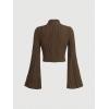 imageVerdusa Womens Lettuce Trim Bell Sleeve Mock Neck Textured Crop T Shirt Tee TopBrown