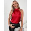 imageVerdusa Womens Satin Tops Sleeveless Halter Neck Work Office BlouseRed