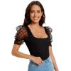 imageVerdusa Womens Sheer Dobby Mesh Puff Sleeve Square Neck TopBlack