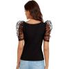 imageVerdusa Womens Sheer Dobby Mesh Puff Sleeve Square Neck TopBlack