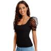 imageVerdusa Womens Sheer Dobby Mesh Puff Sleeve Square Neck TopBlack