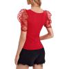 imageVerdusa Womens Sheer Dobby Mesh Puff Sleeve Square Neck TopRed