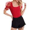 imageVerdusa Womens Sheer Dobby Mesh Puff Sleeve Square Neck TopRed