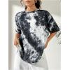 imageVerdusa Womens Tie Dye Summer Tees Half Sleeve Drop Shoulder T Shirt Oversized TopBlack and White