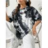 imageVerdusa Womens Tie Dye Summer Tees Half Sleeve Drop Shoulder T Shirt Oversized TopBlack and White