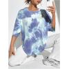 imageVerdusa Womens Tie Dye Summer Tees Half Sleeve Drop Shoulder T Shirt Oversized TopBlue and White