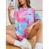 imageVerdusa Womens Tie Dye Summer Tees Half Sleeve Drop Shoulder T Shirt Oversized TopPink