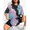 imageVerdusa Womens Tie Dye Summer Tees Half Sleeve Drop Shoulder T Shirt Oversized TopPurple Blue Black