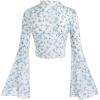 imageVerdusa Womens Y2K Long Sleeve Tops Goth Mesh Mock Neck Bell Sleeve Crop TopsBlue and White