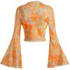 imageVerdusa Womens Y2K Long Sleeve Tops Goth Mesh Mock Neck Bell Sleeve Crop TopsCoral Orange