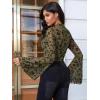 imageVerdusa Womens Y2K Long Sleeve Tops Goth Mesh Mock Neck Bell Sleeve Crop TopsGreen