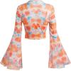 imageVerdusa Womens Y2K Long Sleeve Tops Goth Mesh Mock Neck Bell Sleeve Crop TopsOrange Blue
