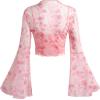 imageVerdusa Womens Y2K Long Sleeve Tops Goth Mesh Mock Neck Bell Sleeve Crop TopsPink Floral