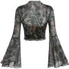 imageVerdusa Womens Y2K Long Sleeve Tops Goth Mesh Mock Neck Bell Sleeve Crop TopsPlant Green