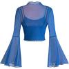 imageVerdusa Womens Y2K Long Sleeve Tops Goth Mesh Mock Neck Bell Sleeve Crop TopsRoyal Blue