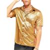 imageVerdusa Mens Metallic Button Down Shirt Short Sleeve Collar Glitter TopGold