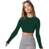 imageVerdusa Womens Basic Long Sleeve Crew Neck Fitted Crop Top Tee ShirtDark Green