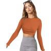 imageVerdusa Womens Basic Long Sleeve Crew Neck Fitted Crop Top Tee ShirtRust Brown
